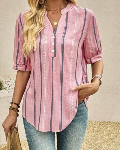Blouse Col En V Décontracté Rayée