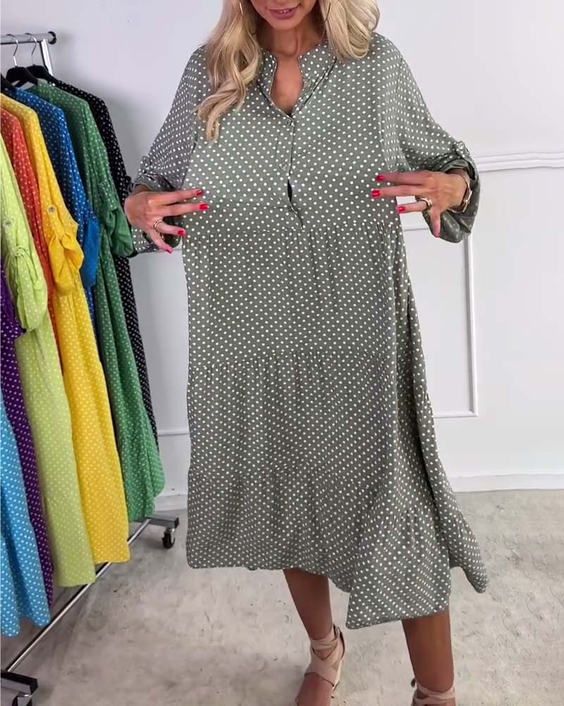 Robe Manches Mi-Longues À Pois Droite