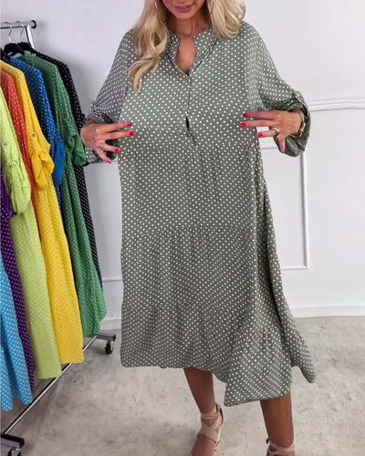 Robe Manches Mi-Longues À Pois Droite