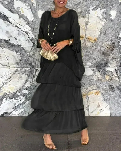 Robe longue femme – Coupe ample fluide – Manches larges – Tissu léger élégant