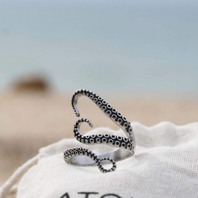 Bague en argent réglable avec tentacules
