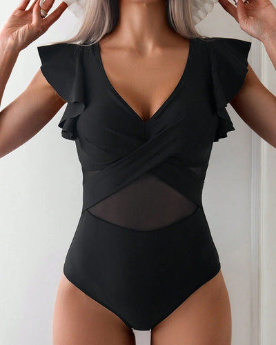 Maillot de bain Volant Réseau Une-pièce