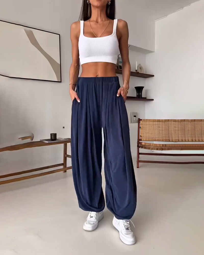 Pantalon Décontracté Couleur Unie