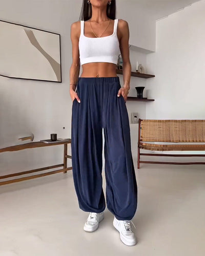 Pantalon Décontracté Couleur Unie