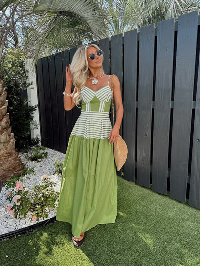Robe longue à rayures en lin mélangé Dove