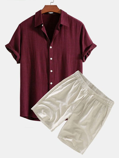 Leinen Hemd- und Shorts-Set