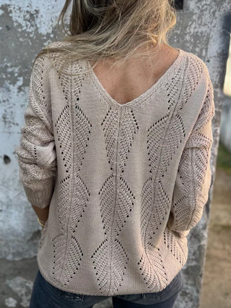 Pull à boutons réversibles en tricot à feuilles