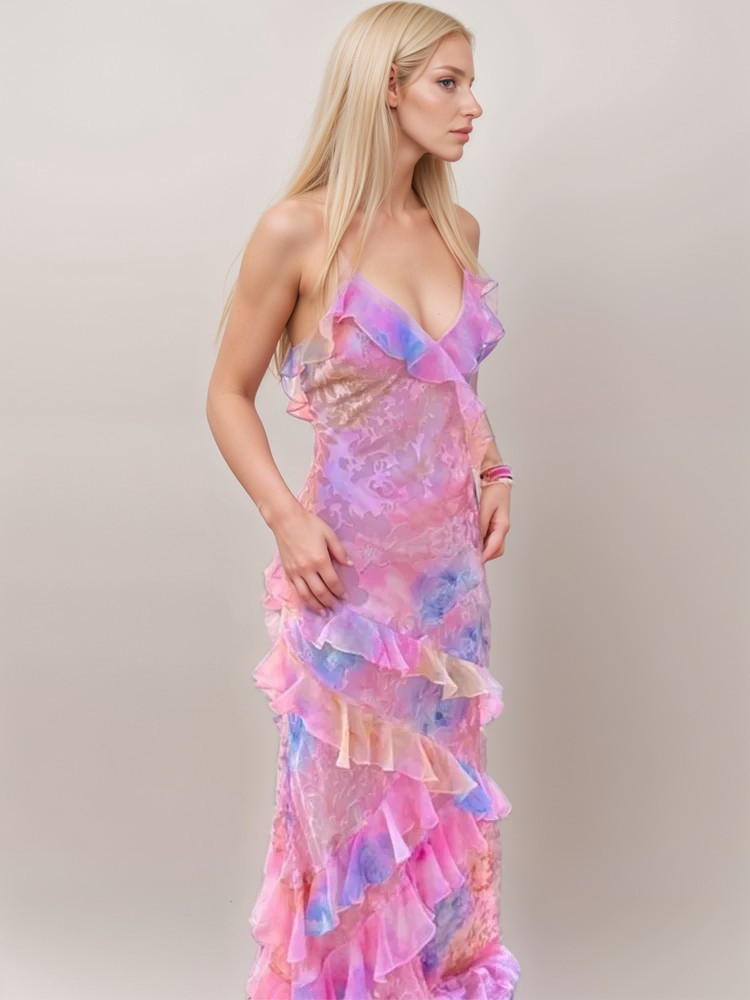 Robe Longue à Volants Multicolore | Élégance Estivale | Légère et Féminine