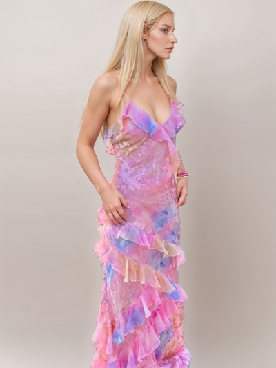 Robe Longue à Volants Multicolore | Élégance Estivale | Légère et Féminine