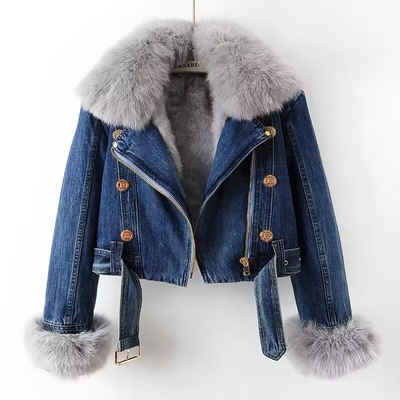 Veste en Jean Élégante avec Fausse Fourrure - Camille™