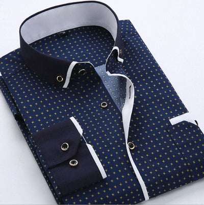 Chemise homme – Coupe classique – Motif géométrique – Détails contrastés stylés