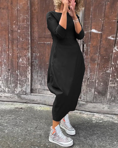 Laura| Robe élégante à manches longues, de couleur unie, avec poches