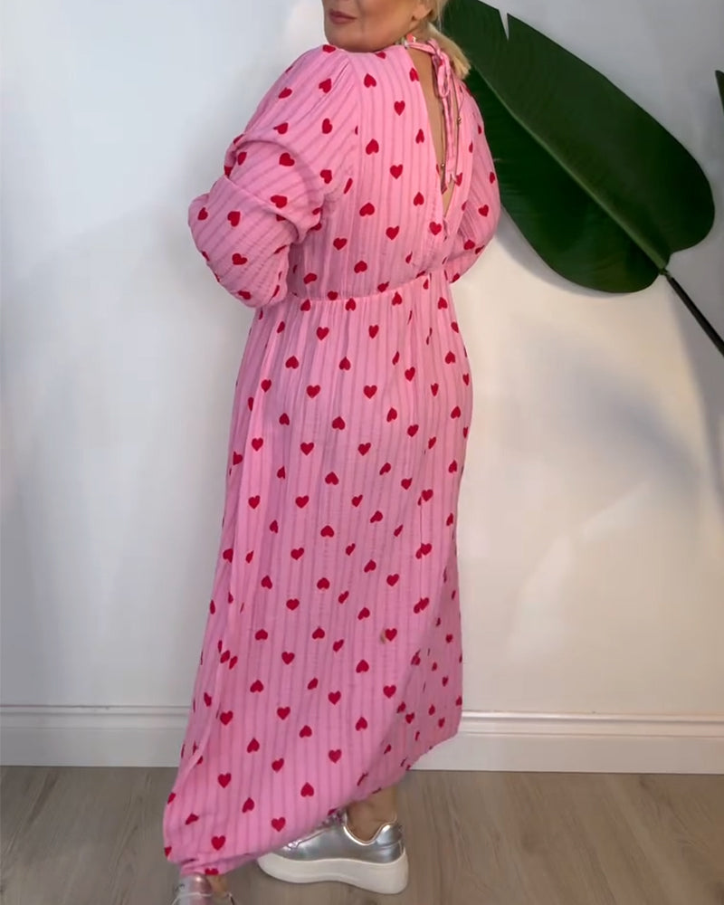 Robe Élégante Col En V Imprimé Cœur
