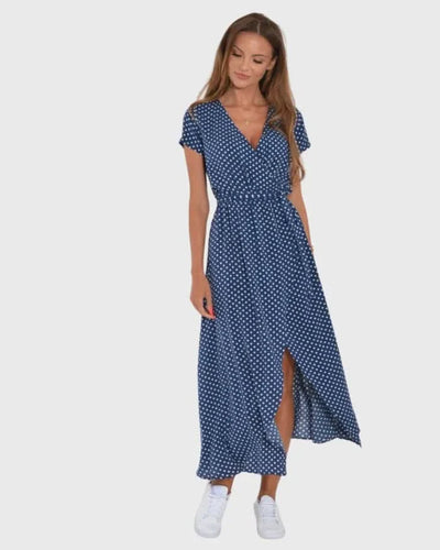 Morgane™ | Robe cache-cœur midi avec des fleurs vibrantes