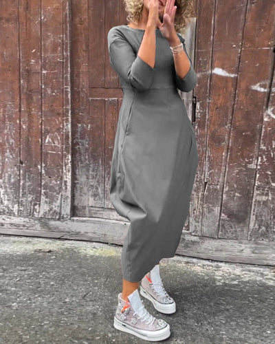 Laura| Robe élégante à manches longues, de couleur unie, avec poches