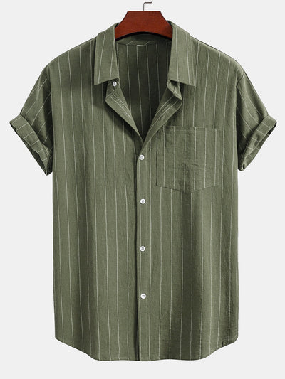 Ensemble Décontracté : Chemise Rayée Style Lin & Short à Cordon