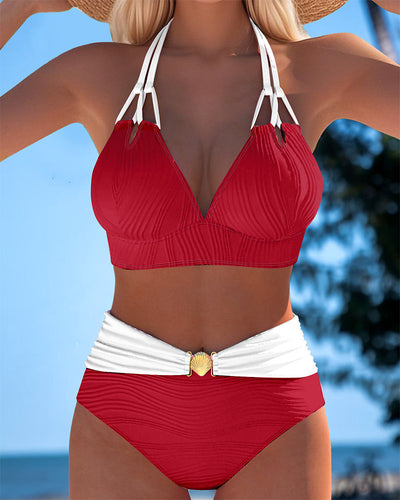 Maillot de bain à double bretelle Taille haute Couleur contrastée