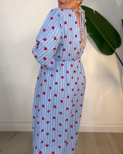 Robe Élégante Col En V Imprimé Cœur