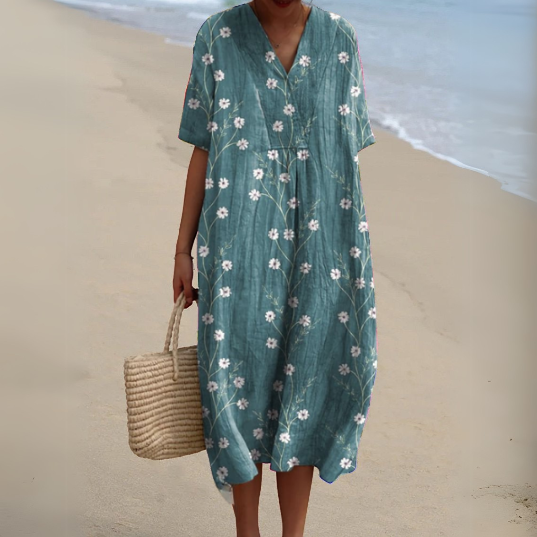 Michele™ | Robe Fluide Fleurie en Lin Coton