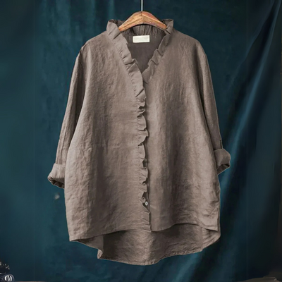 Sanela | Chemise Décontractée en Coton et Lin avec Volants