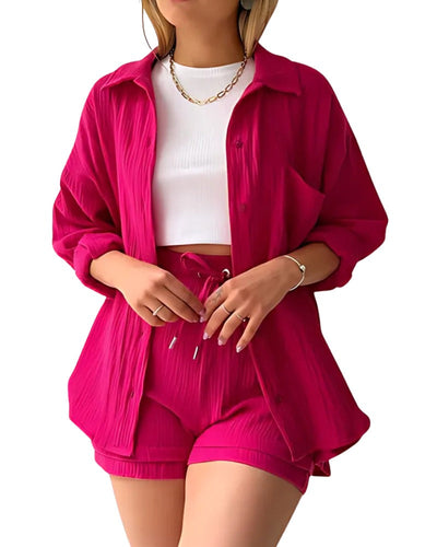 Ensemble short boutonné en coton
