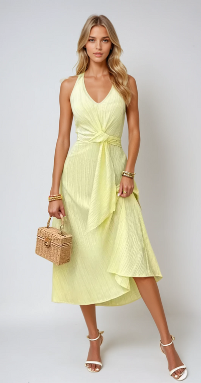 Isabelle - Robe Midi Halter Neck En Tissu Léger