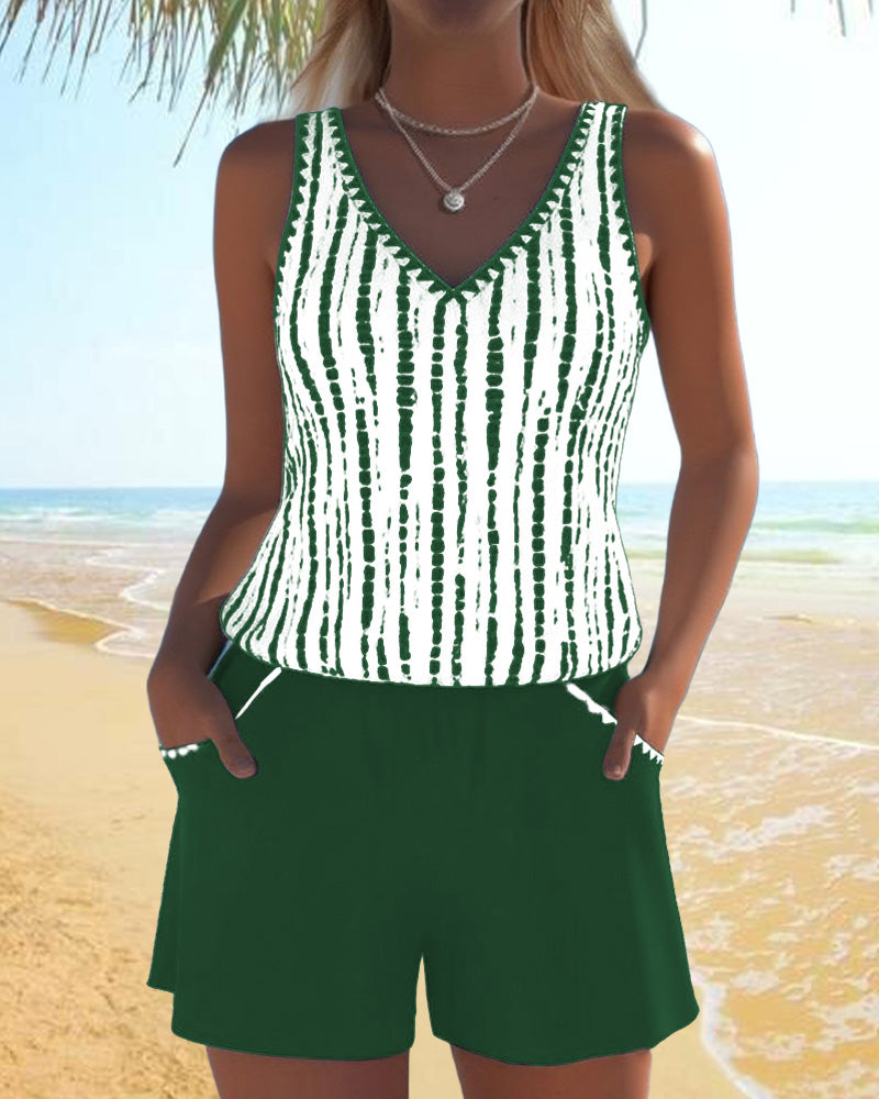 Maillot de bain avec imprimé, poches et décolleté en V en deux parties