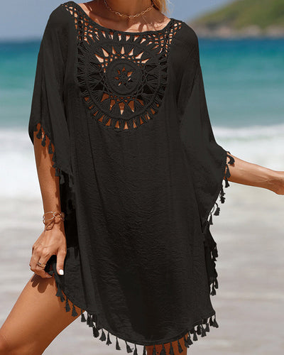 Solène™ | Tunique de plage à pompons ajourée