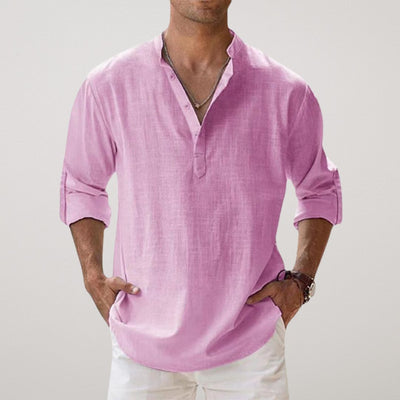 Lenoir™ - Chemise Henley en coton effet lin