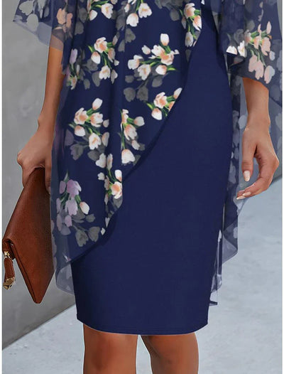 Faye™ | Robe courte à encolure ronde avec imprimé bleu