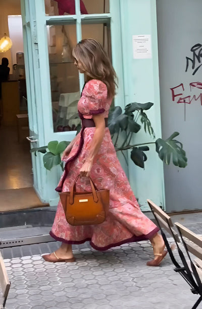 Morgane™ | Robe Maxi Rose Élégante à Manches Courtes