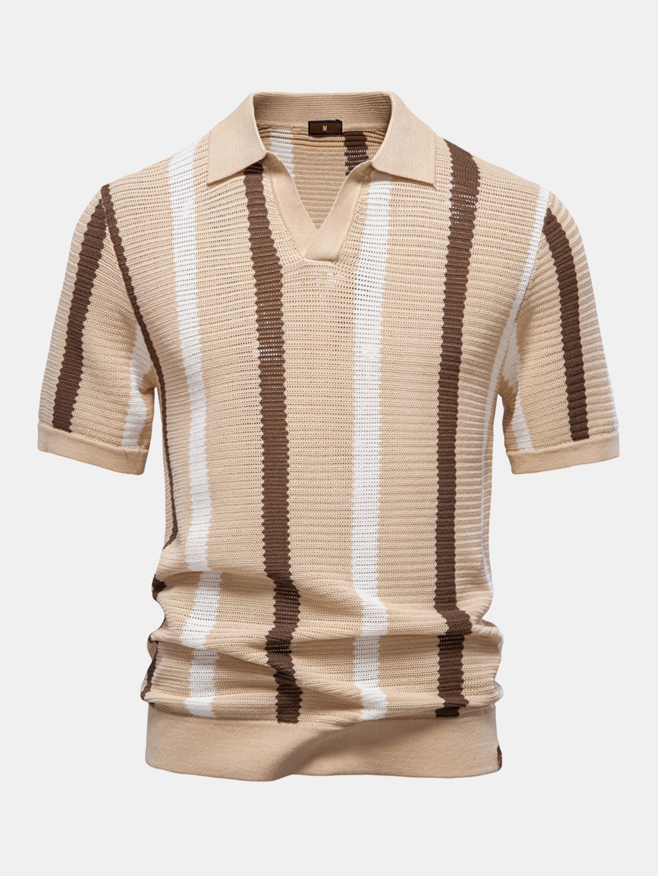 Ensemble Polo Rayé en Maille à Col en V & Short Chino en Coton