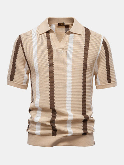 Ensemble Polo Rayé en Maille à Col en V & Short Chino en Coton