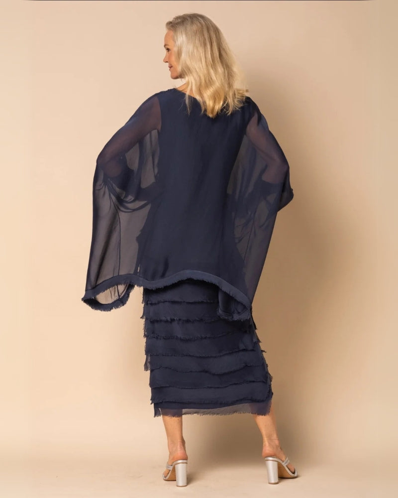 OREANA - ROBE MIDI À VOLANTS AVEC FINITIONS EFFILOCHÉES