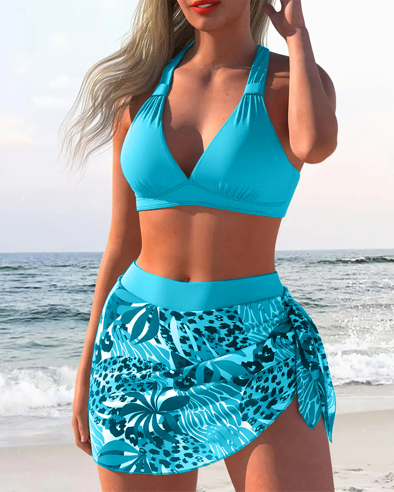 Maillot de Bain Deux Pièces Avec Soutien-Gorge Et Jupe