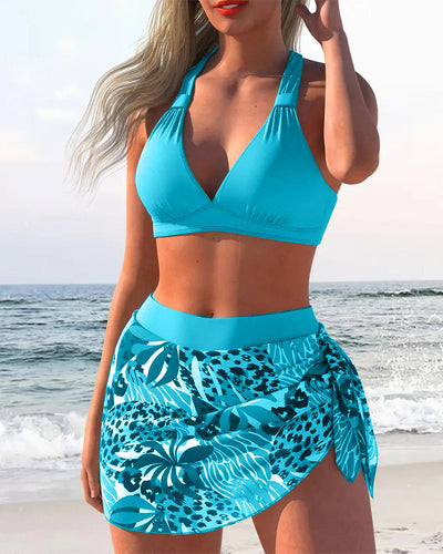 Maillot de Bain Deux Pièces Avec Soutien-Gorge Et Jupe