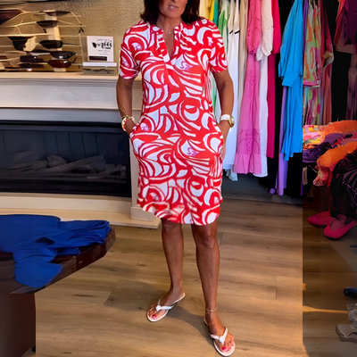 Hellene™ | Robe Fluide à Imprimé Artistique Rouge