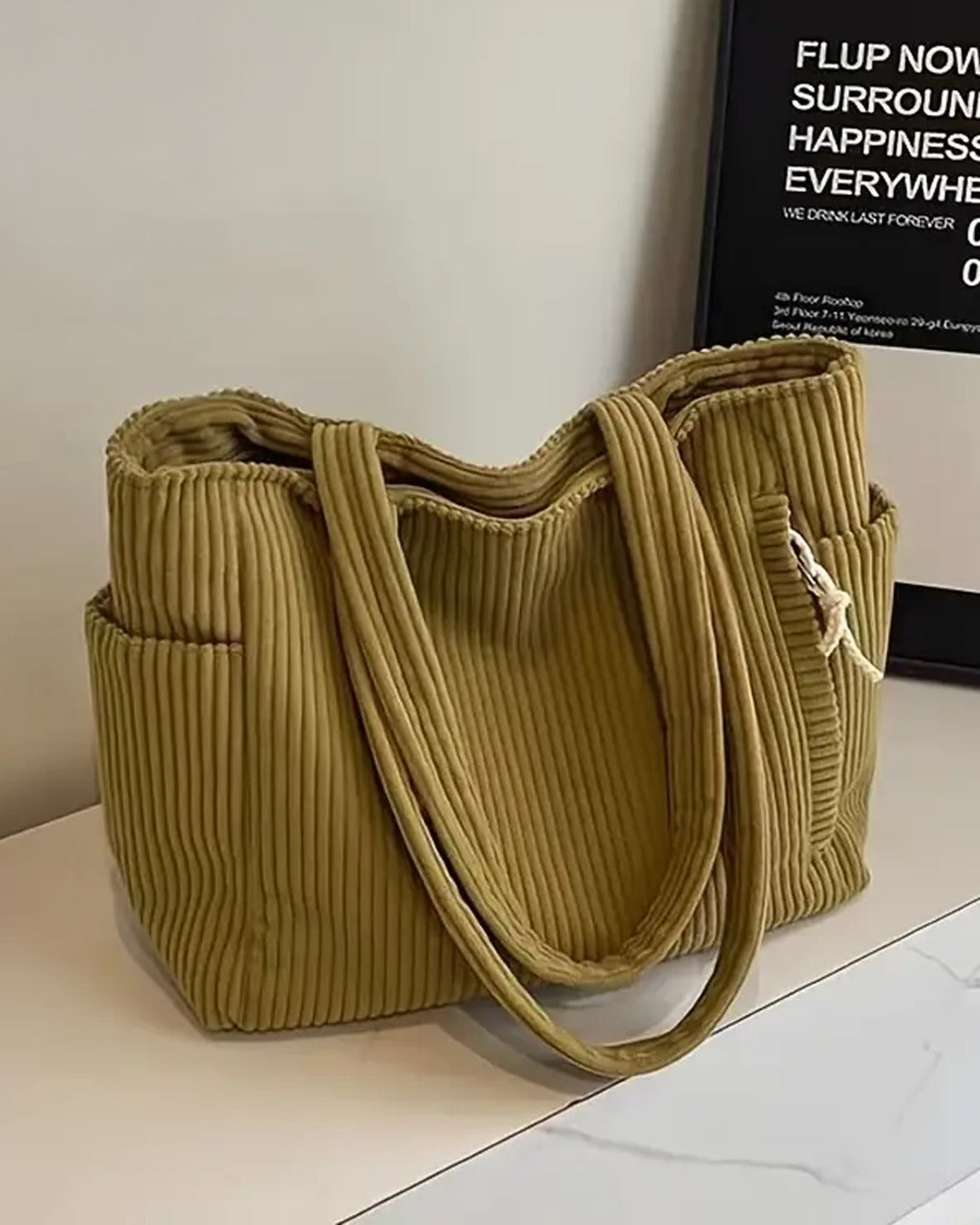 Sac fourre-tout côtelé avec cordon de serrage