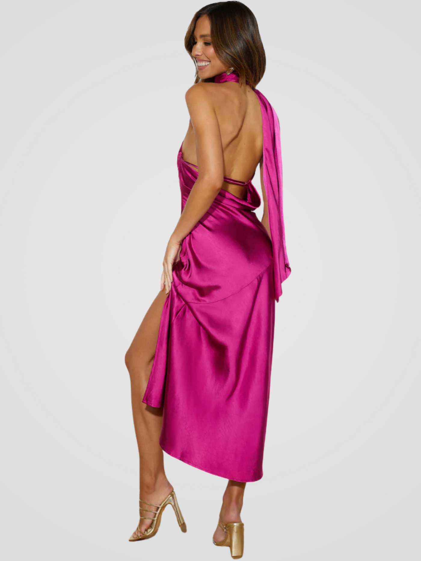 Luna™ | Robe midi brillante avec col halter