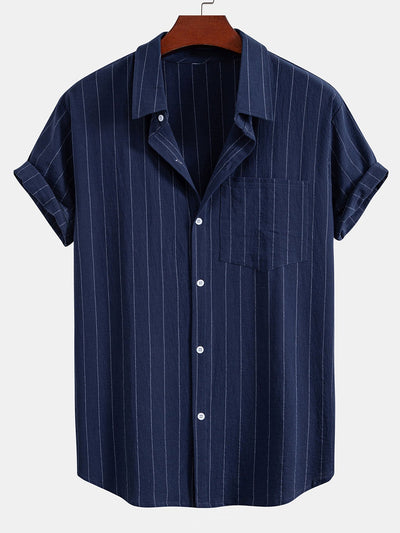 Ensemble Décontracté : Chemise Rayée Style Lin & Short à Cordon