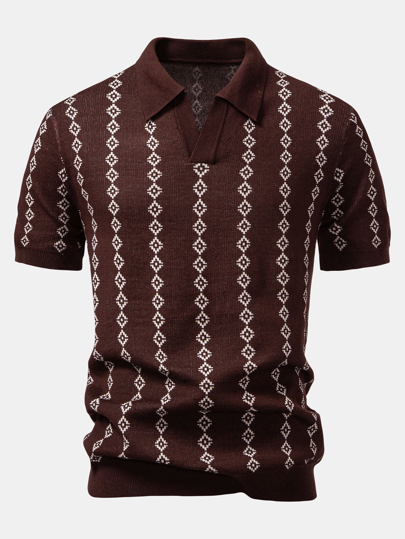 Polo en Maille Géométrique à Col en V & Short Chino en Coton