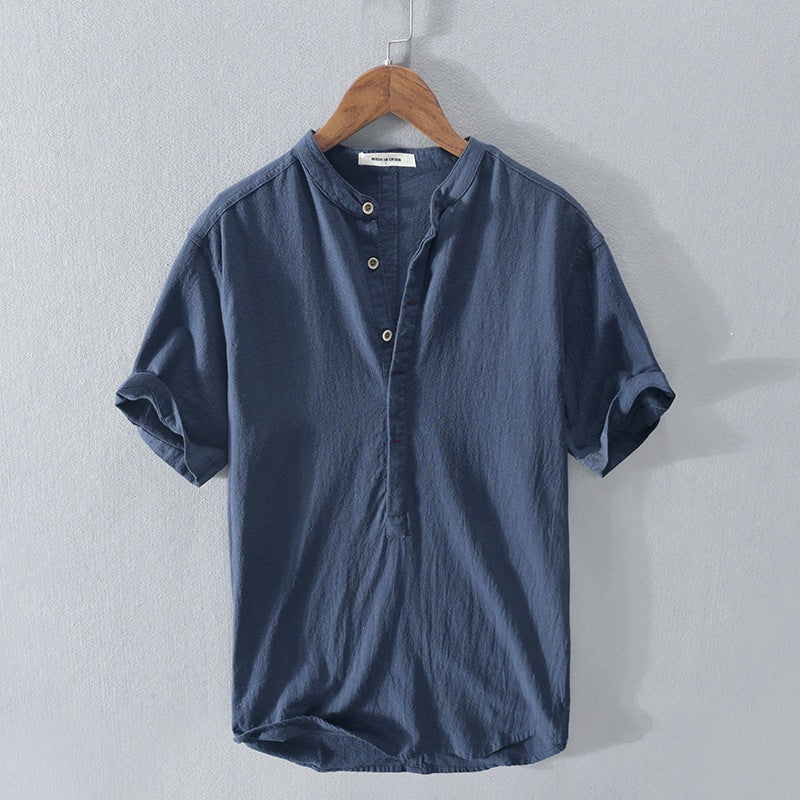 Chemise homme manches courtes – Coupe décontractée – Col mao – Fibres naturelles respirantes