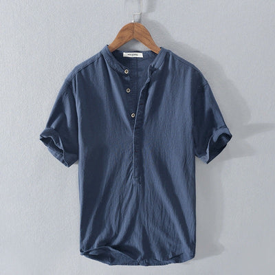 Chemise homme manches courtes – Coupe décontractée – Col mao – Fibres naturelles respirantes