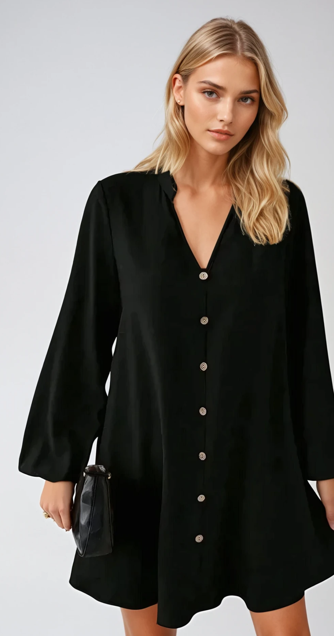 Monique - Notched Mini Robe À Manches Longues Avec Design Elégant