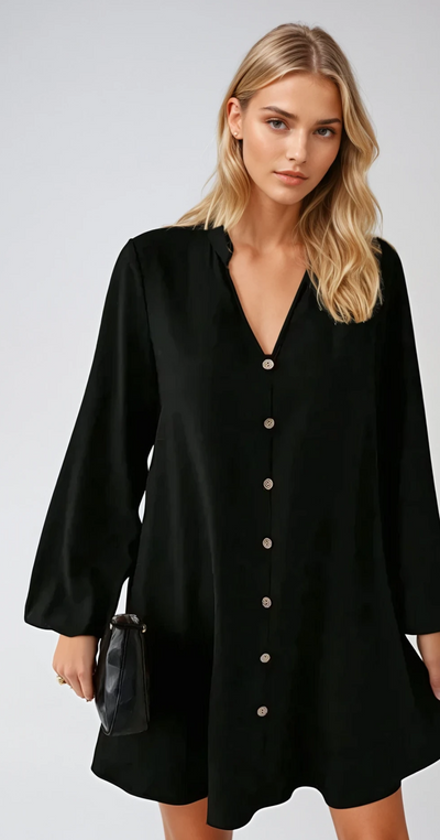 Monique - Notched Mini Robe À Manches Longues Avec Design Elégant