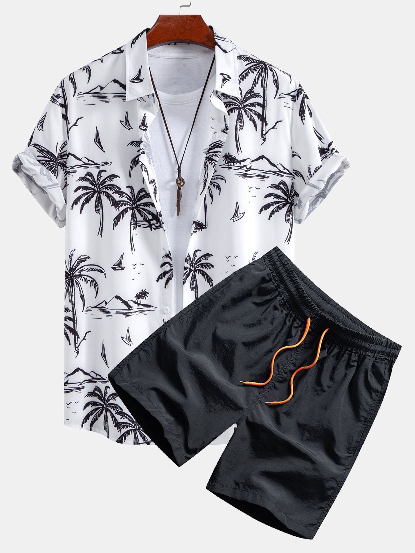 Ensemble Tropical : Chemise Palmiers & Short de Bain à Cordon