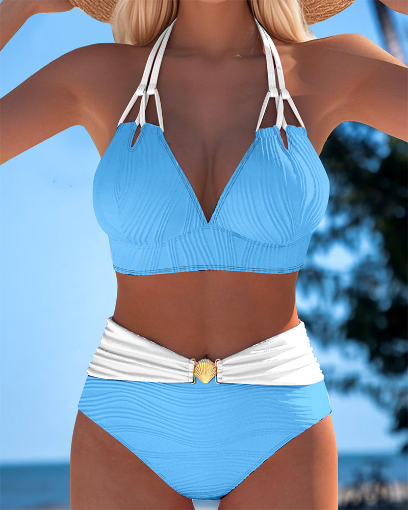 Maillot de bain à double bretelle Taille haute Couleur contrastée