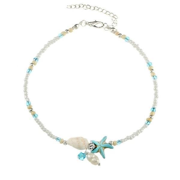 Bracelet de cheville avec étoiles, coquillages et pierres naturelles