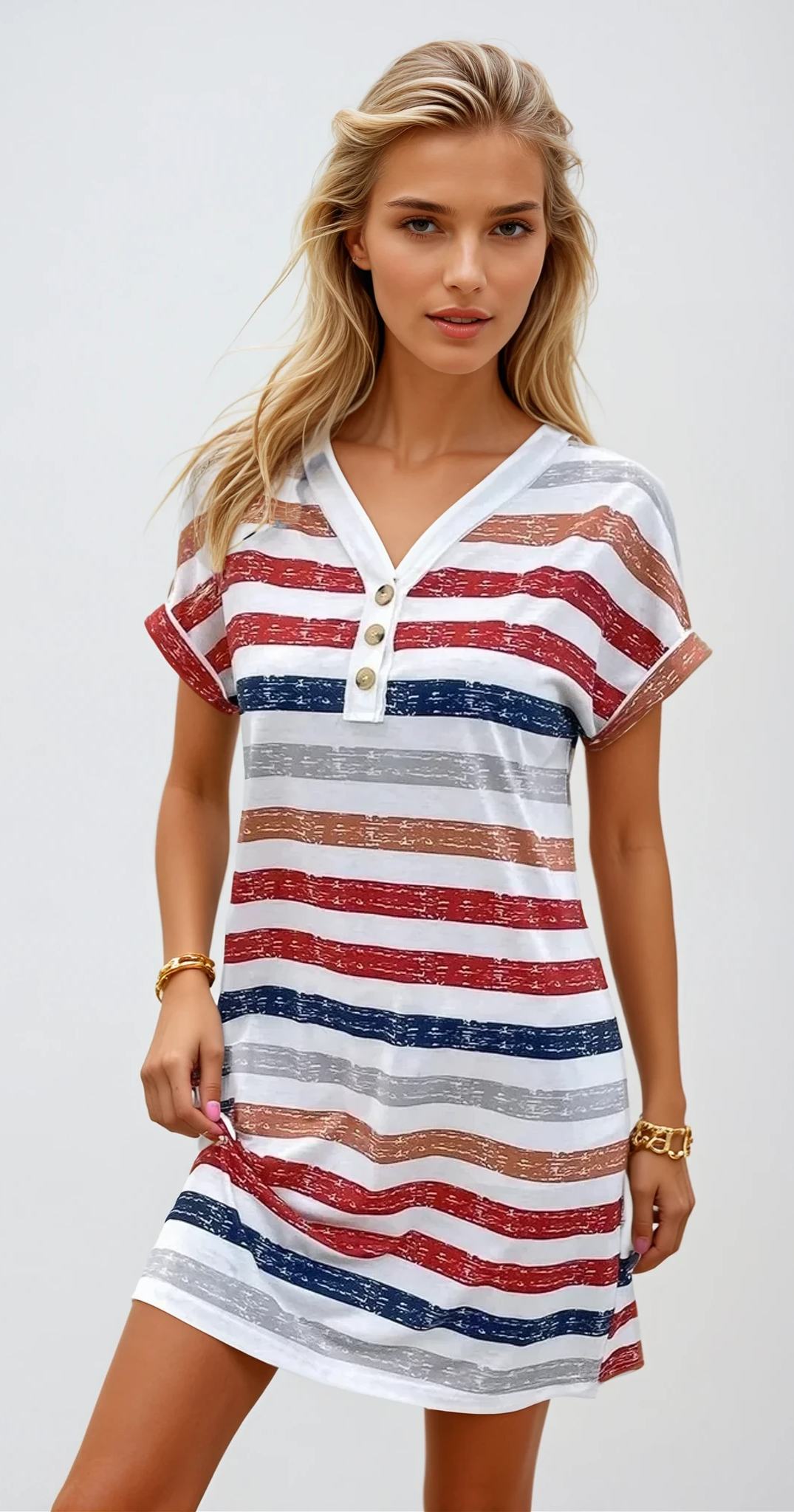 Charlotte - Robe À Manches Courtes Et Col En V À Rayures