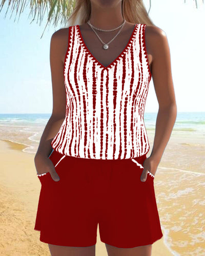 Maillot de bain avec imprimé, poches et décolleté en V en deux parties